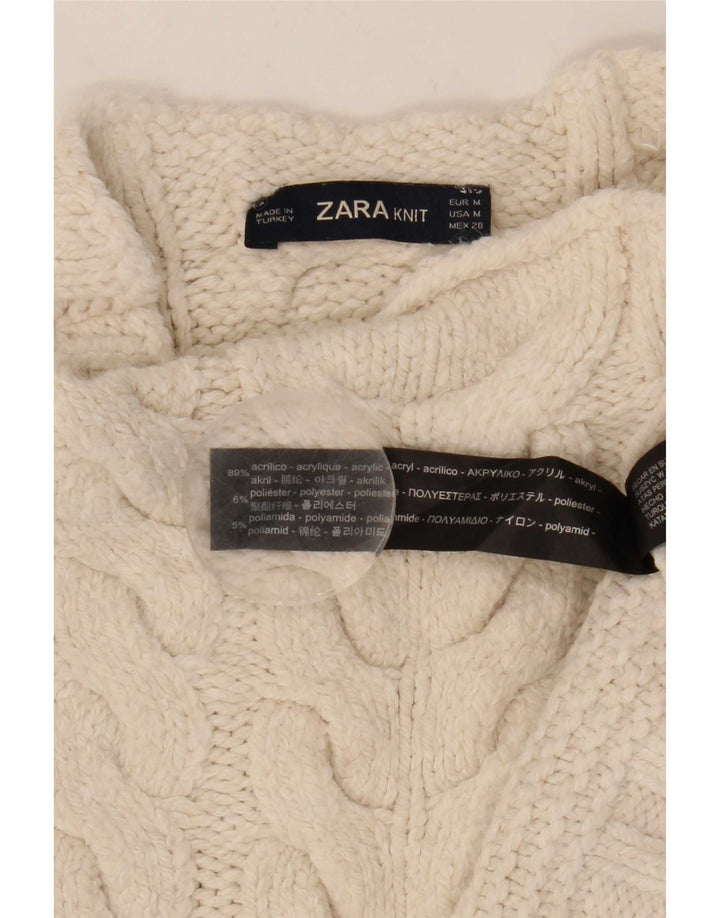 Женский свободный джемпер с высоким воротником Zara UK 14, белый акрил среднего размера