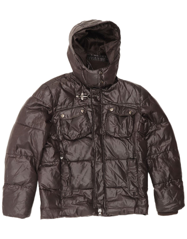 Мужская стеганая куртка Fay с капюшоном UK 40, большая коричневая, полиэстер