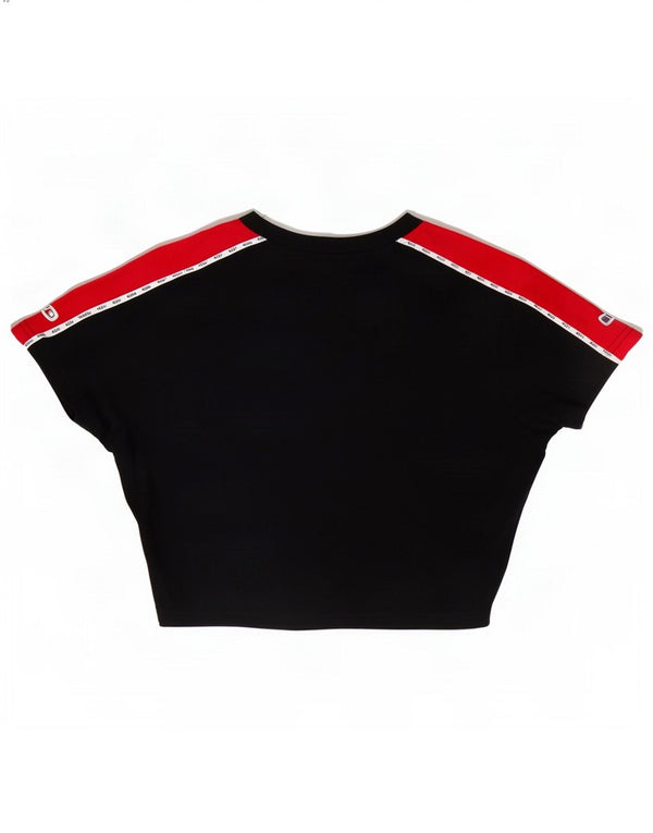 Женская укороченная футболка с рисунком Ellesse Top UK 10, маленькая, черная, с цветными блоками