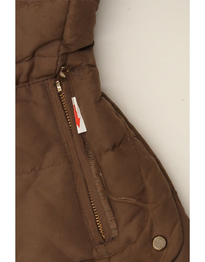 Женская стеганая куртка с капюшоном Zara UK 14, средний коричневый цвет