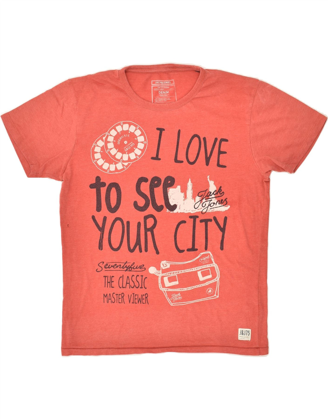 JACK & JONES Mens Denim Graphic T-Shirt Top Large Red | Vintage Jack & Jones | Thrift | Second-Hand Jack & Jones | Used Clothing | Messina Hembry 
