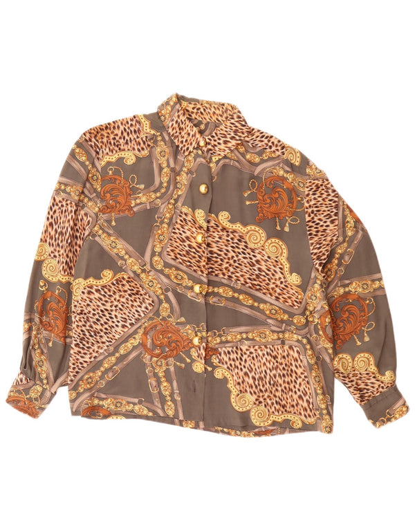 Vintage Womens Abstract Pattern Oversized Shirt Blouse UK 18 XL Brown