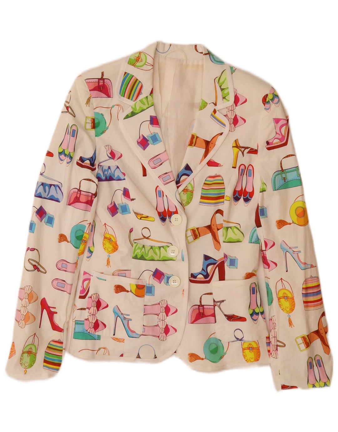 Винтажный женский пиджак с абстрактным узором UK 12, средний белый хлопок из хлопка