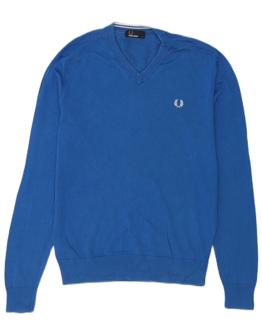 Мужской джемпер с v-образным вырезом Fred Perry, маленький синий хлопковый свитер