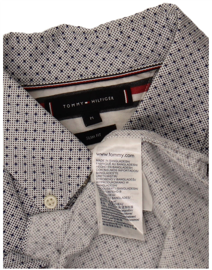TOMMY HILFIGER Mens Slim Fit Shirt Medium White Spotted Cotton