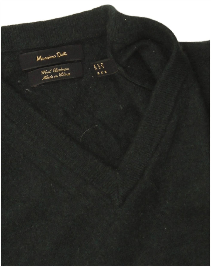 Женский джемпер с v-образным вырезом Massimo Dutti UK 14, средний зеленый цвет шерсти