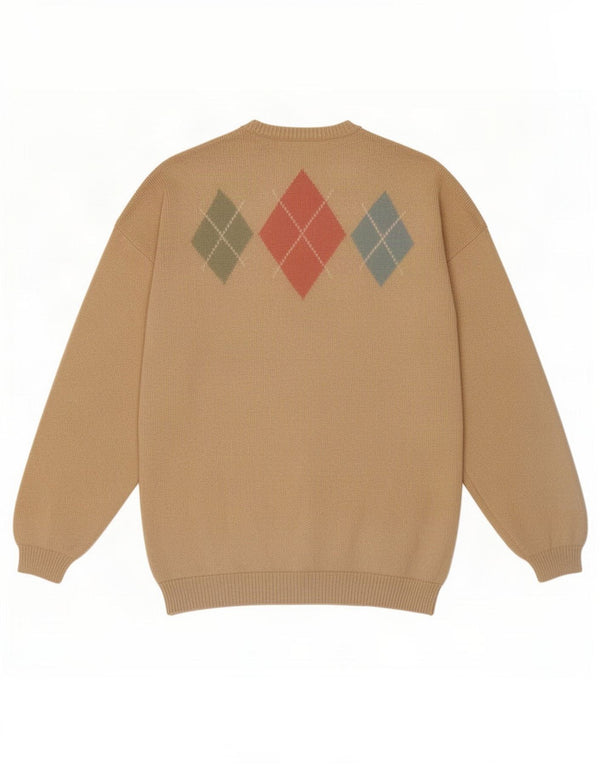 Tulchan Womens Cardigan Sweater UK 14 Medium Beige Argyle/Diamond Cotton
