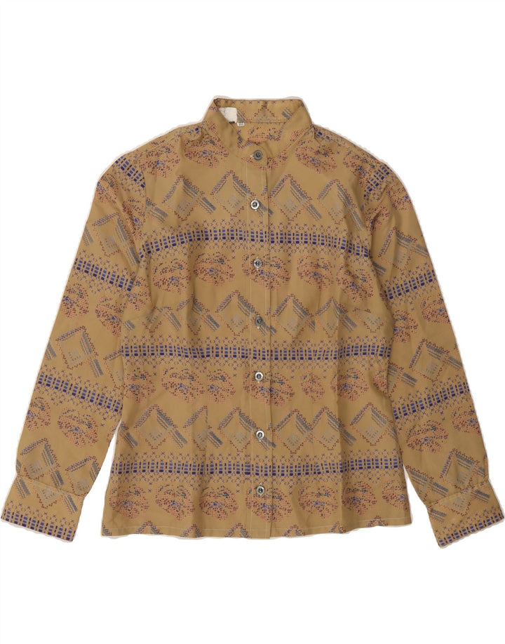 VINTAGE Womens Abstract Pattern Shirt Blouse UK 12 Medium Beige Vintage Vintage and Second-Hand Vintage from Messina Hembry 