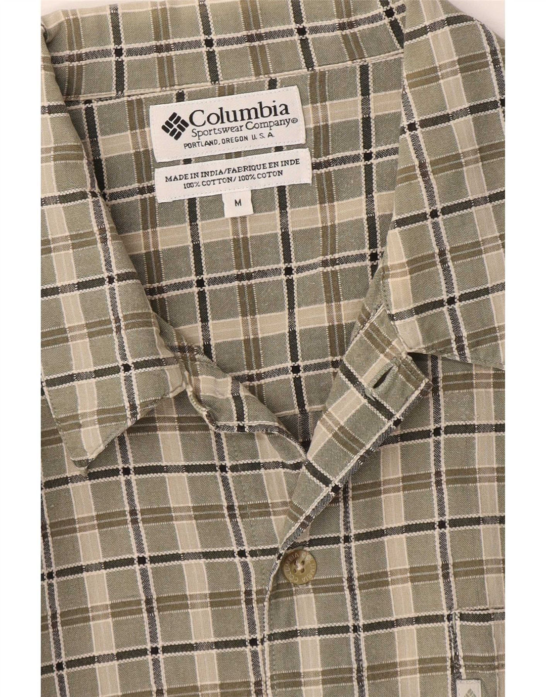 Мужская рубашка Columbia с коротким рукавом, хлопковая клетка среднего цвета хаки