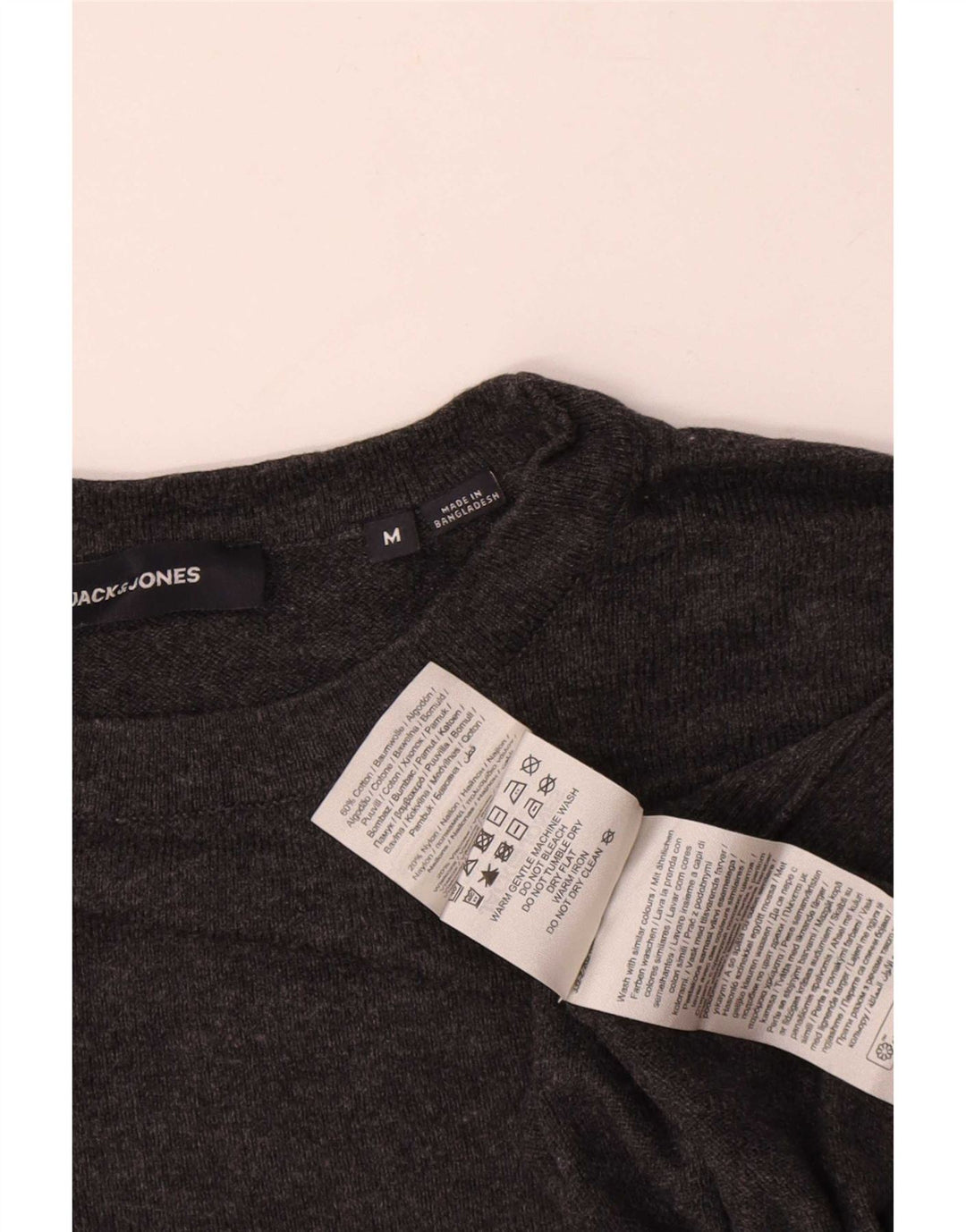 Мужской джемпер с круглым вырезом Jack & Jones, хлопковый свитер среднего серого цвета