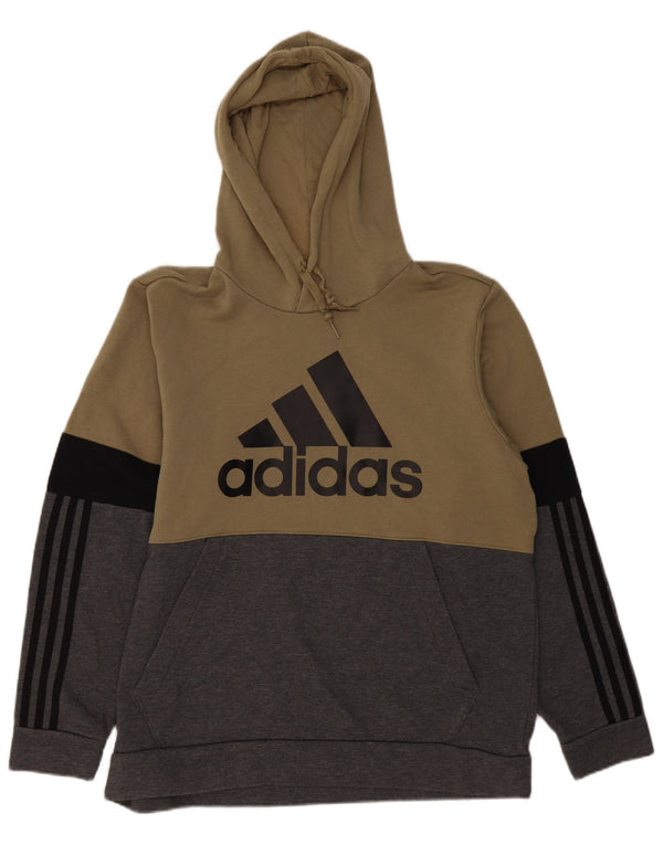 Мужской джемпер с капюшоном ADIDAS с рисунком XL, серый, хлопок с цветными блоками