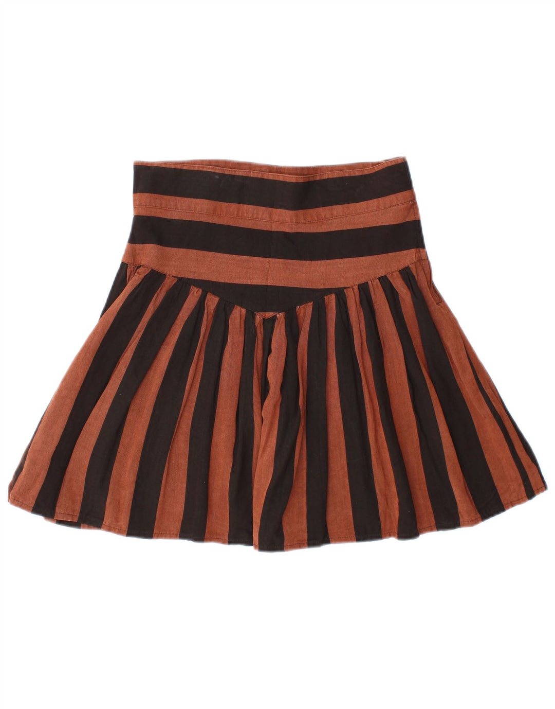 VINTAGE Женская мини-юбка плиссе IT 44 Medium W28 Вискоза в коричневую полоску