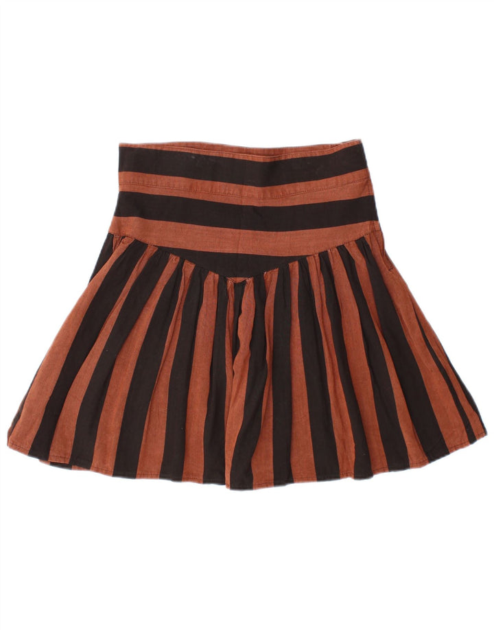 VINTAGE Женская мини-юбка плиссе IT 44 Medium W28 Вискоза в коричневую полоску
