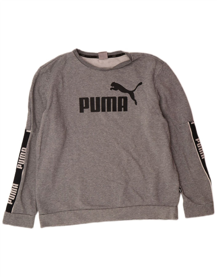 Мужской свитшот с рисунком PUMA, большой серый хлопковый джемпер с цветными блоками