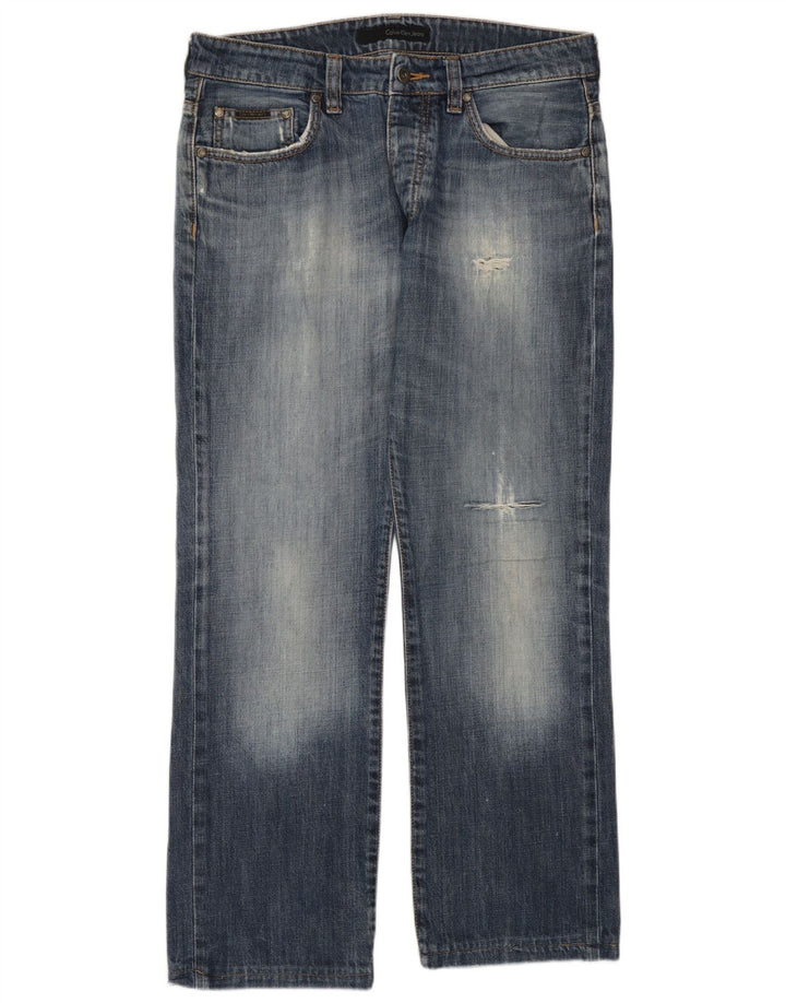 Мужские потертые прямые джинсы Calvin Klein W34 L28 синие