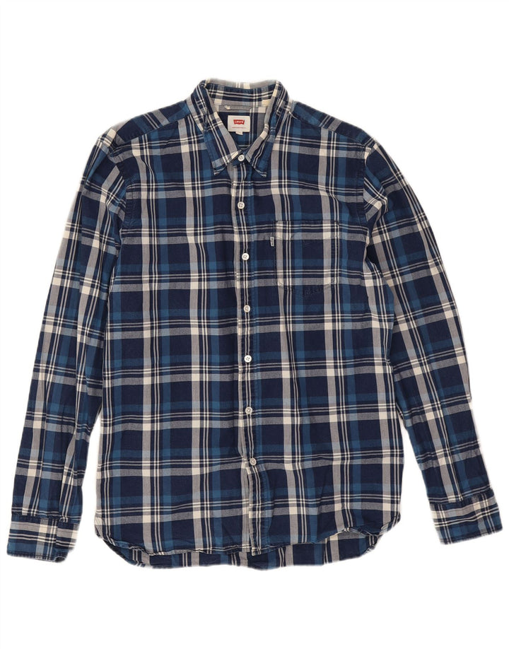 Мужская рубашка Levi's среднего размера, темно-синяя клетка, хлопок