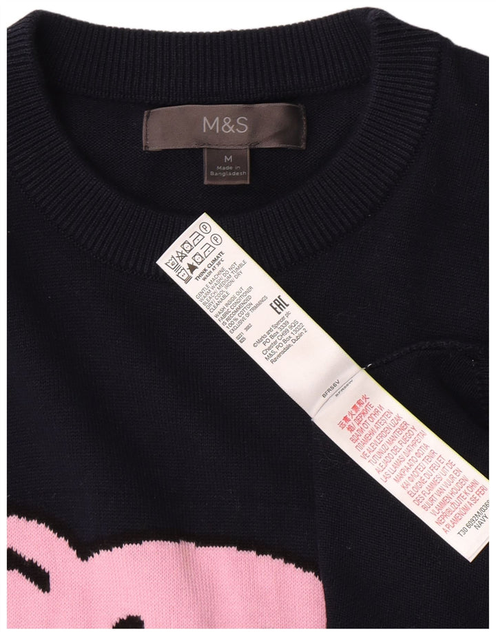 Мужской джемпер с круглым вырезом Marks & Spencer, средний темно-синий с животным принтом