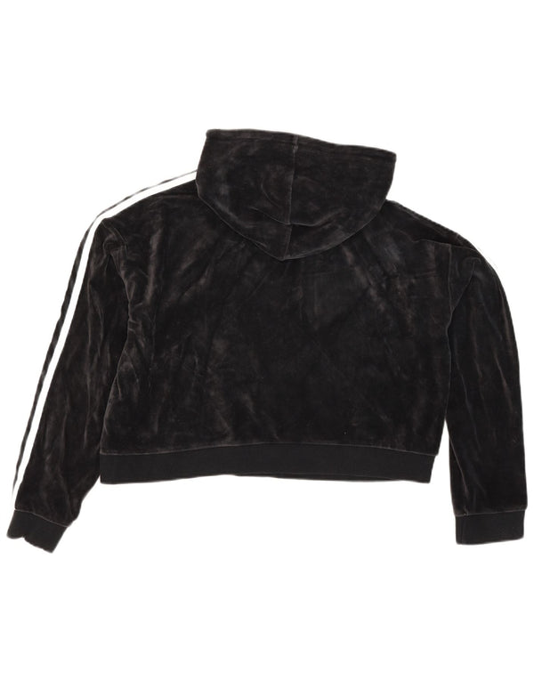 Женский укороченный бархатный джемпер с капюшоном Adidas Oversized UK 10, маленький черный хлопок