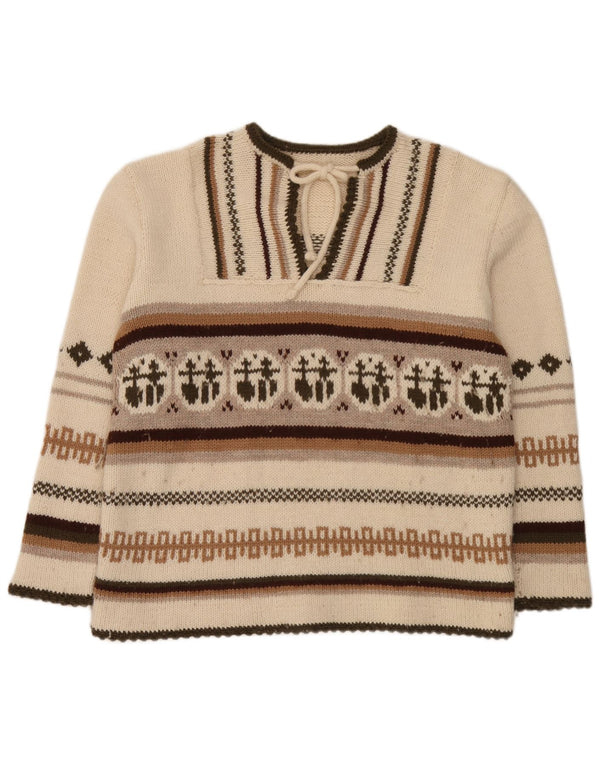 Винтажный женский джемпер с круглым вырезом, Великобритания, 20, 2XL, Off White Fair Isle