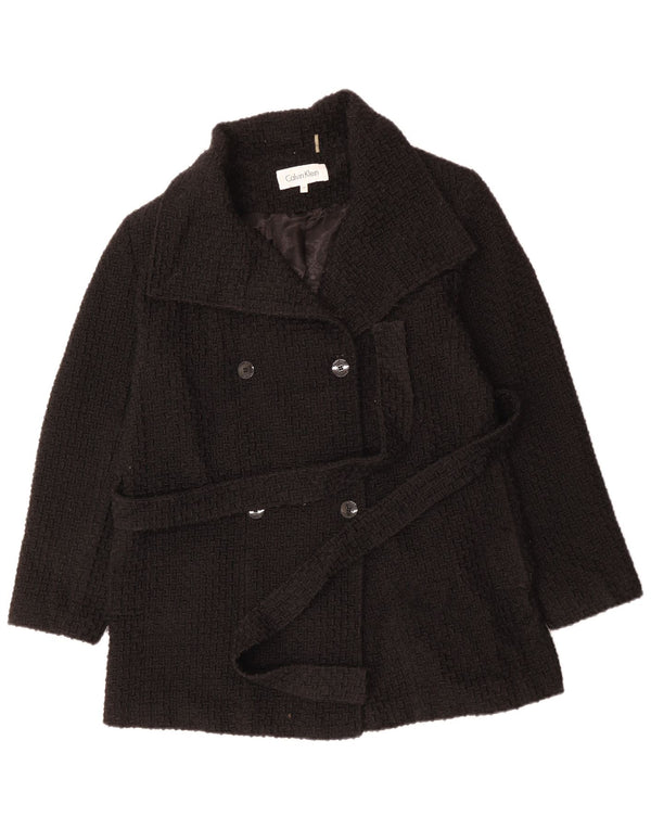 Женское двубортное пальто CALVIN KLEIN UK 18 XL, черное шерстяное