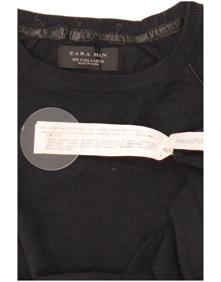 Мужской джемпер с круглым вырезом ZARA, маленький темно-синий из вискозы