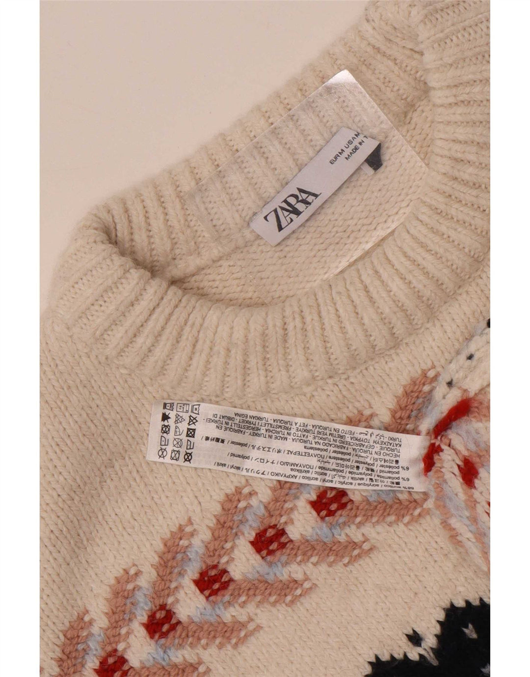 Мужской джемпер с круглым вырезом Zara, средний белый акриловый свитер с жаккардовым узором