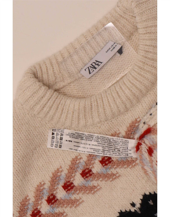 Мужской джемпер с круглым вырезом Zara, средний белый акриловый свитер с жаккардовым узором