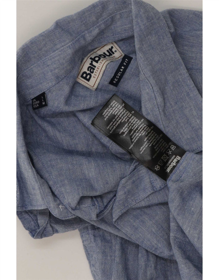 Мужская рубашка стандартного кроя с короткими рукавами Barbour, большая синяя льняная рубашка