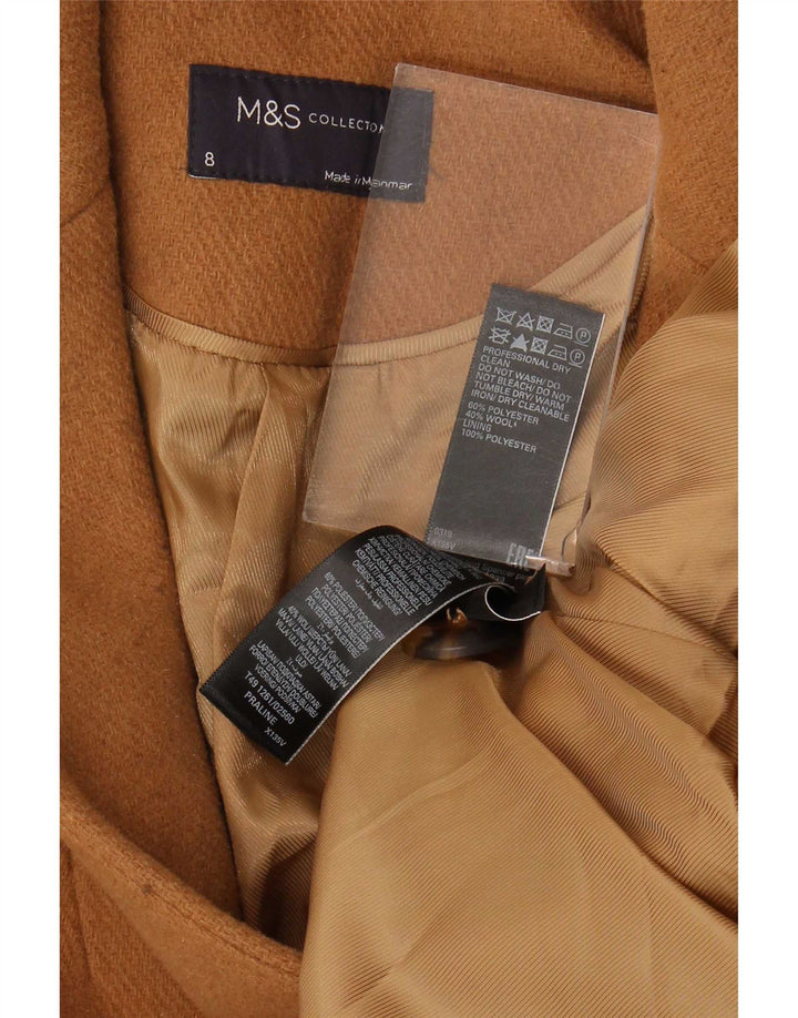 Женское двубортное пальто Marks & Spencer UK 8 маленькое бежевое из полиэстера