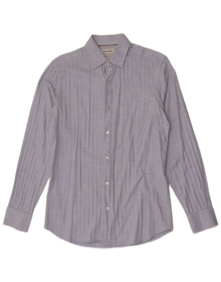 Мужская рубашка MASSIMO DUTTI, маленькая синяя, хлопок, с рисунком «елочка»