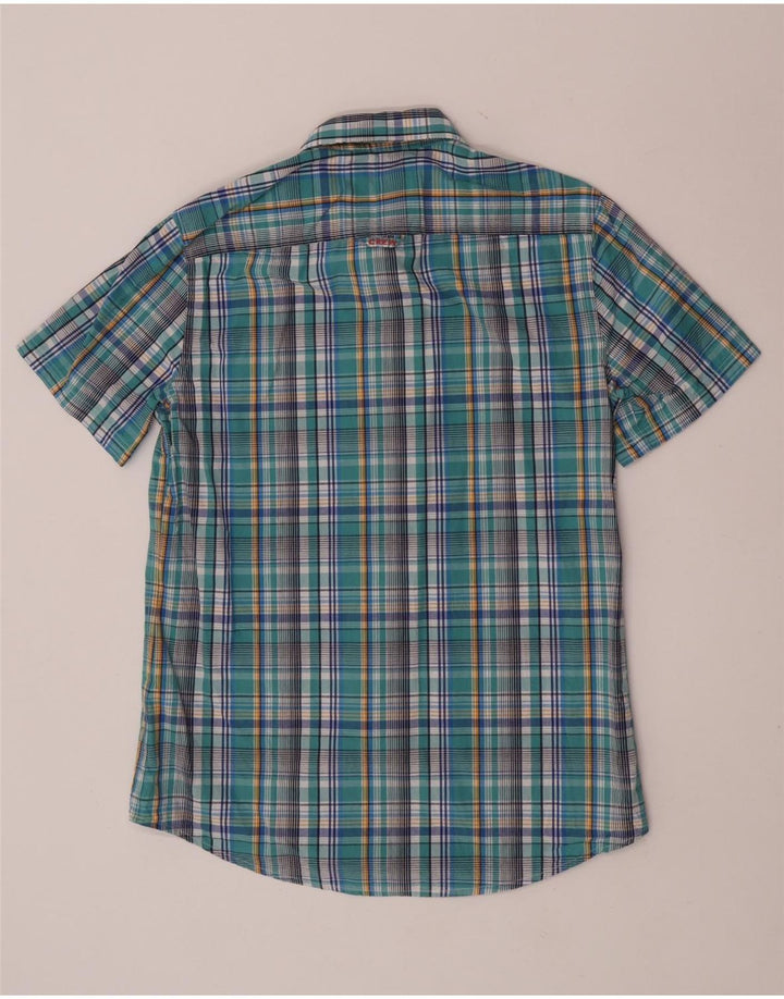 Crew Clothing Мужская рубашка с коротким рукавом, хлопковая синяя клетка среднего размера