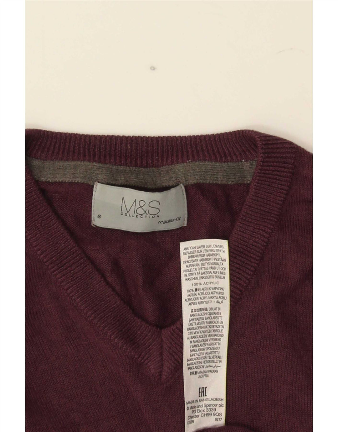 Мужской джемпер обычного кроя с v-образным вырезом Marks & Spencer, маленький бордовый