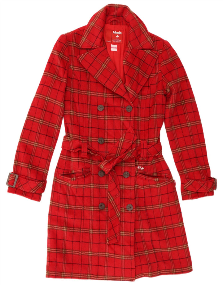 KHUJO Женское двубортное пальто UK 12 Medium Red Check Wool