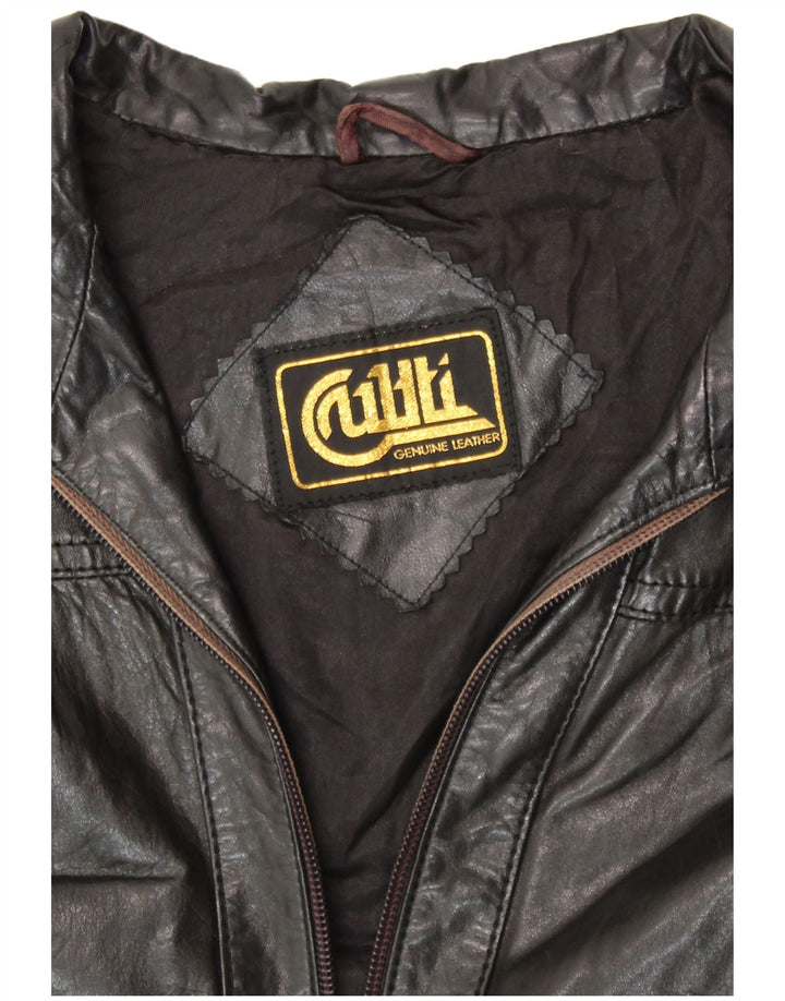 ВИНТАЖНАЯ Женская Кожаная Куртка UK 14 Средний Черный Кожаный