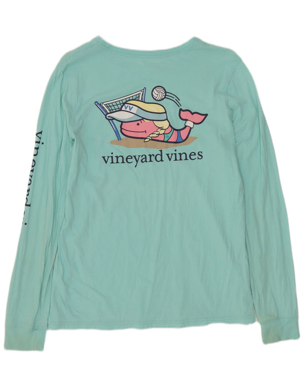Женский топ с рисунком Vineyard Vines, длинный рукав, Великобритания, 14, средний синий хлопок