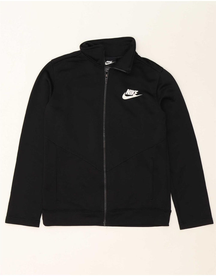 NIKE Boys Tracksuit Top Jacket 12-13 Years Large Black Polyester