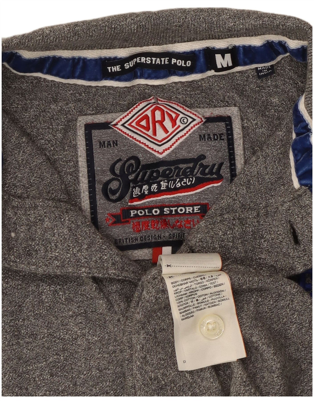 SUPERDRY Мужская рубашка-поло с графическим рисунком, хлопковая серого цвета среднего размера