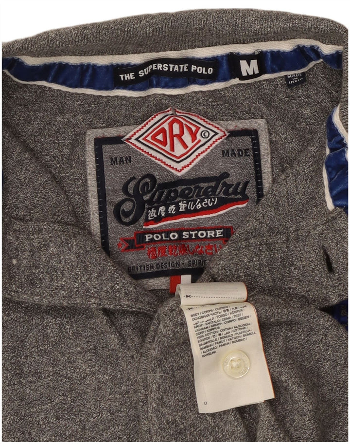 SUPERDRY Мужская рубашка-поло с графическим рисунком, хлопковая серого цвета среднего размера