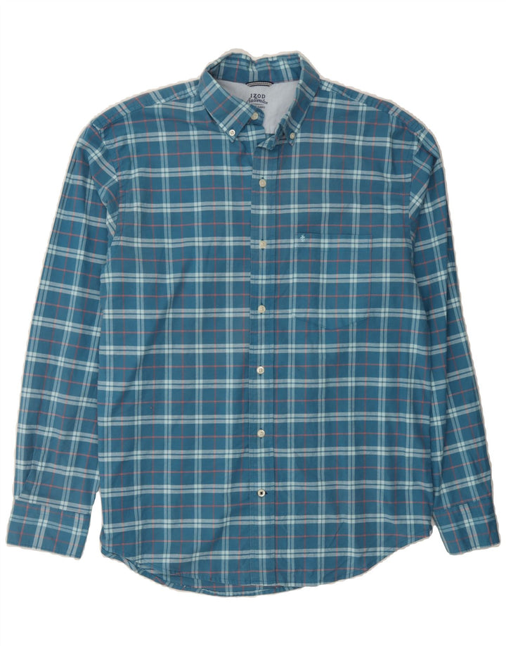 IZOD Mens Salt Water Shirt Medium Blue Check Cotton Vintage Izod and Second-Hand Izod from Messina Hembry 