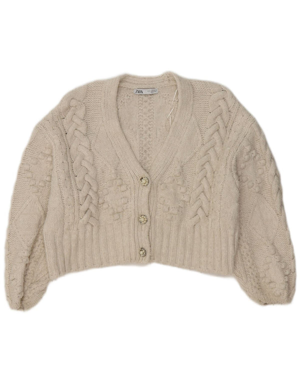 Женский укороченный кардиган оверсайз Zara UK 14, средний белый акрил