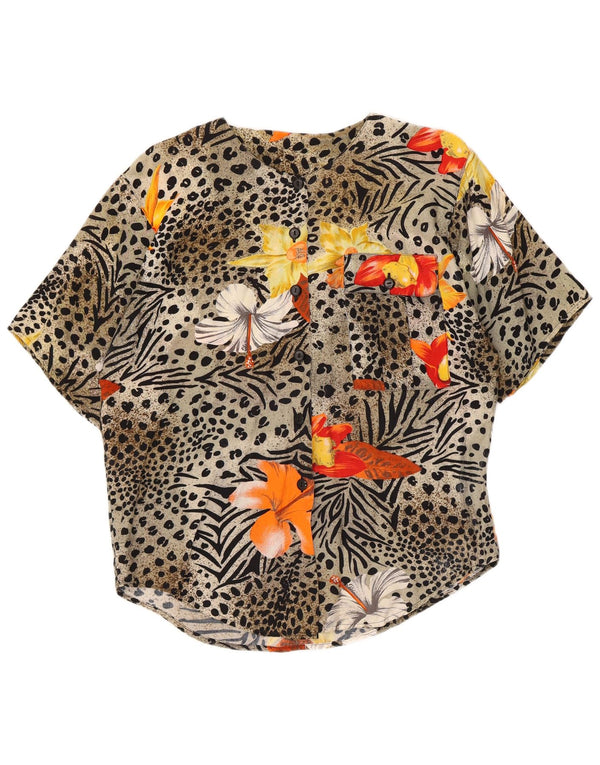 Винтажная женская блузка-рубашка с коротким рукавом, Великобритания 14, большой серый животный принт