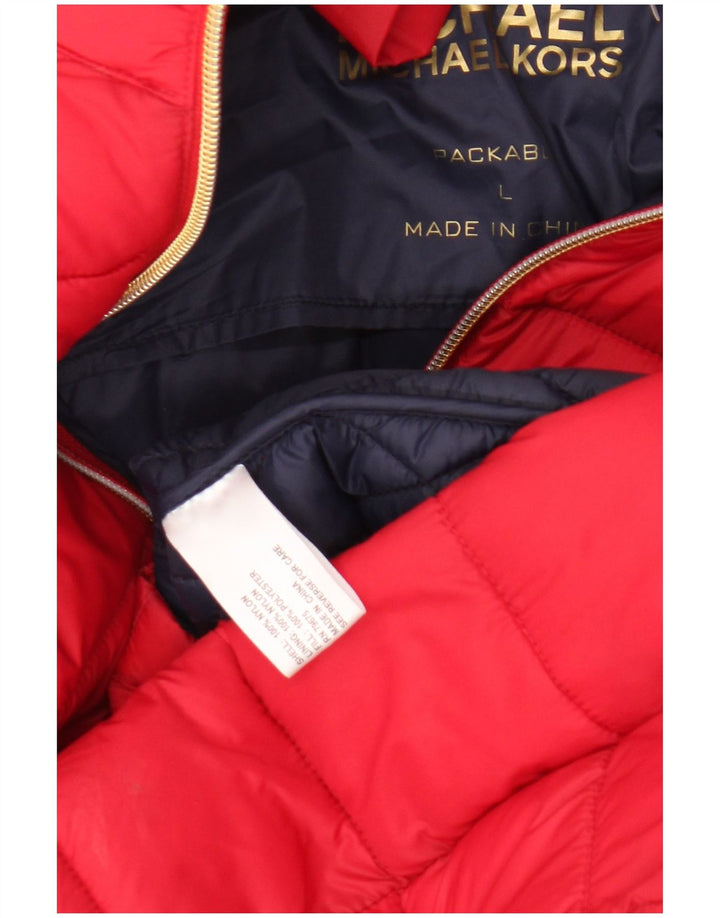 Женская стеганая куртка с капюшоном Michael Kors UK 16, большой красный нейлон