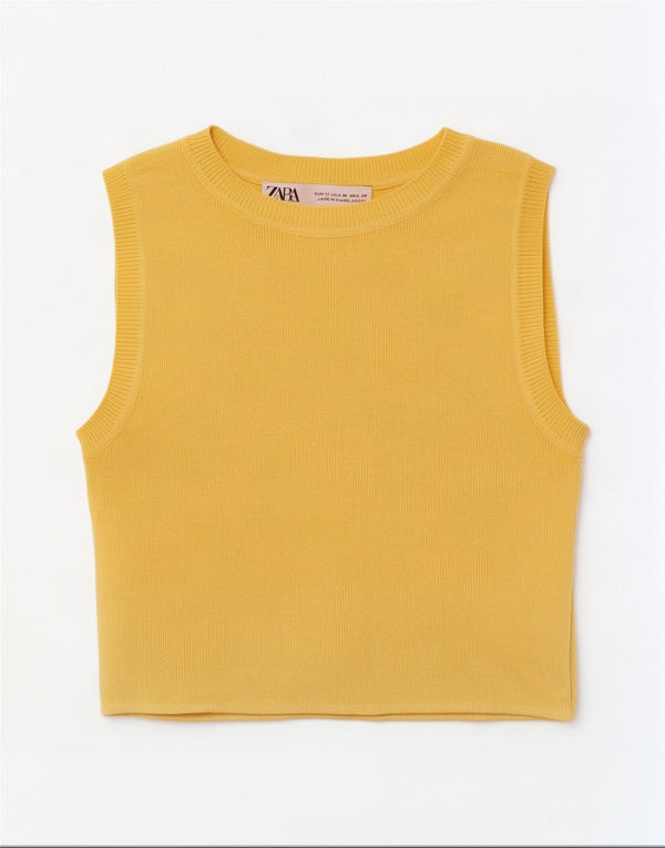 Zara Womens Crop Vest Top UK 12 Medium Yellow Viscose