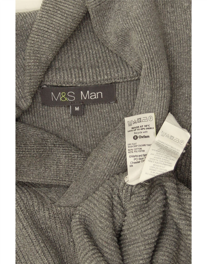 Мужской джемпер с отложным воротником Marks & Spencer, средний серый хлопковый свитер
