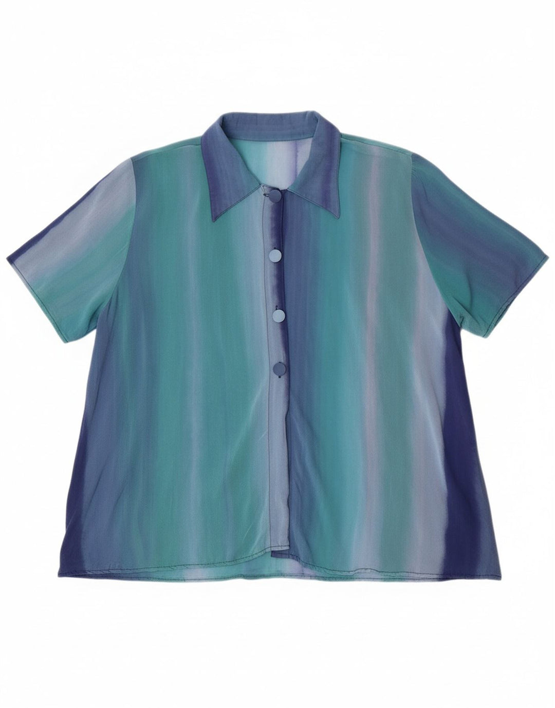 VINTAGE Womens See Through Shirt Blouse UK 12 Medium Blue Striped