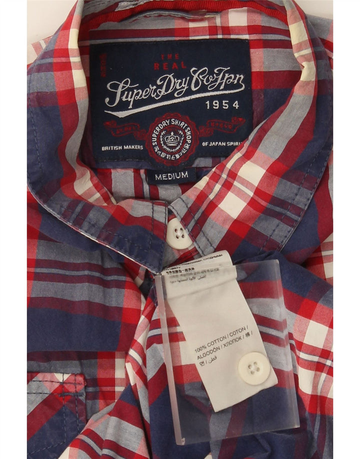Мужская рубашка с коротким рукавом Superdry среднего размера, темно-синяя клетка, хлопок