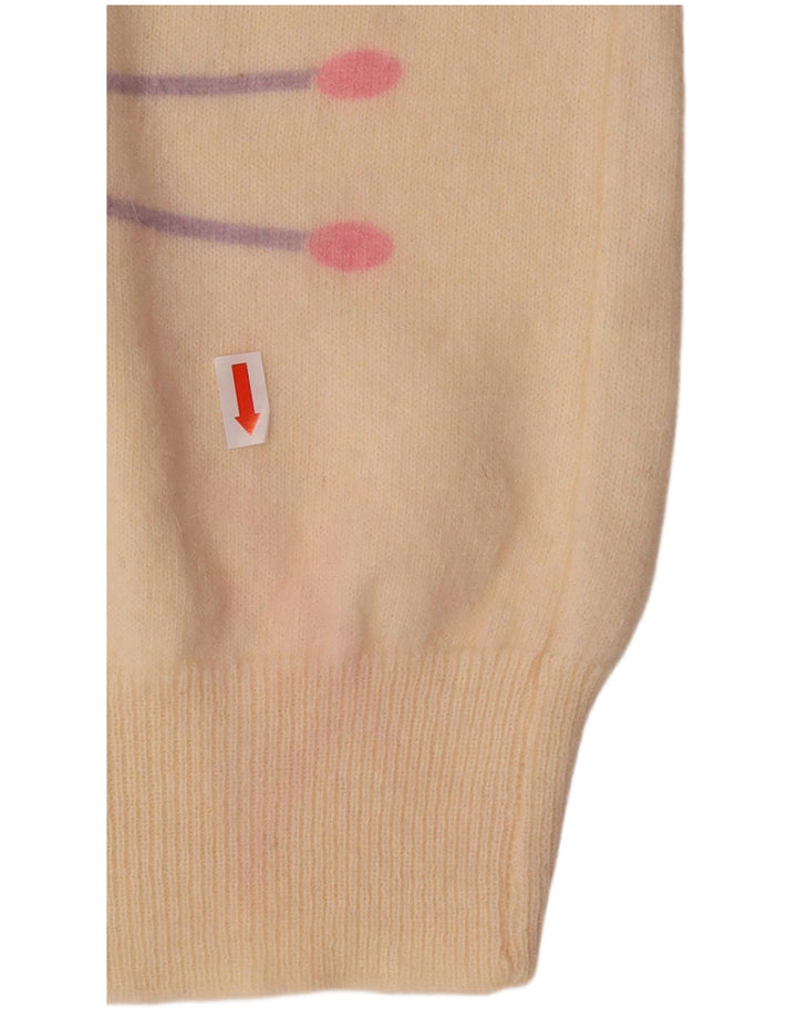 ВИНТАЖНЫЙ женский джемпер с круглым вырезом, Великобритания 16, большой кремовый белый с геометрическим узором