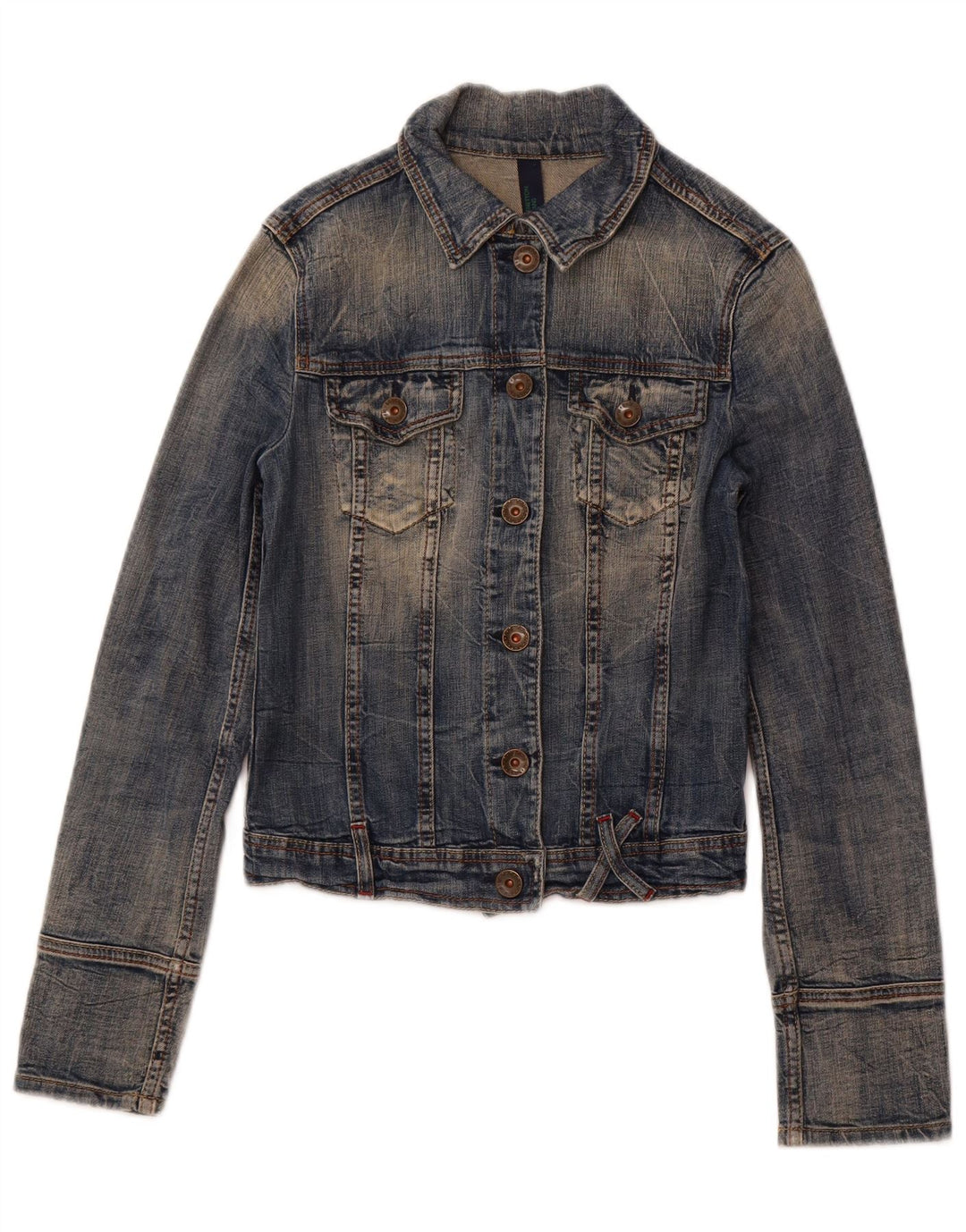 Женская укороченная джинсовая куртка BENETTON UK 10, маленькая, синяя, хлопок