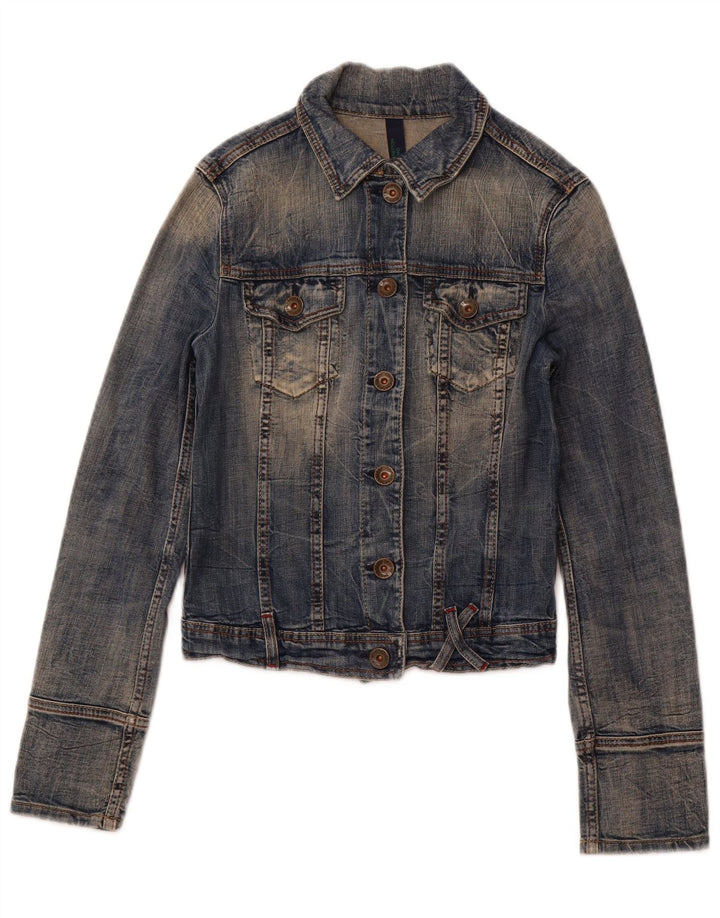 Женская укороченная джинсовая куртка BENETTON UK 10, маленькая, синяя, хлопок