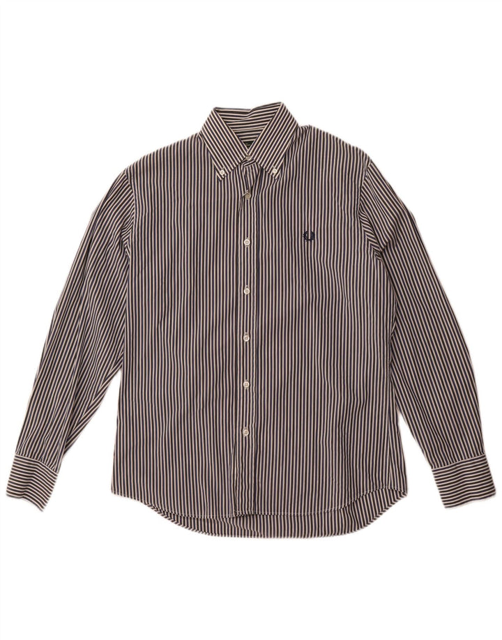 Мужская рубашка узкого кроя Fred Perry среднего размера, темно-синяя, хлопковая в тонкую полоску